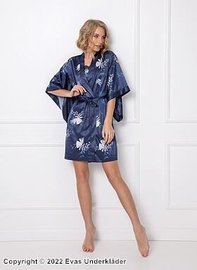 Kimono, satin, sash, flowers